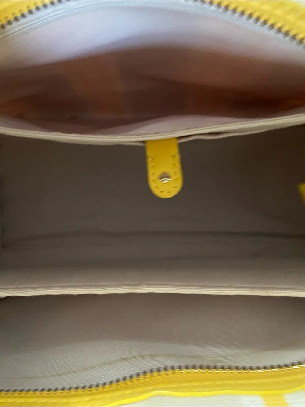 kate spade Yellow and Cream Striped Canvas Tote with Heart Charm